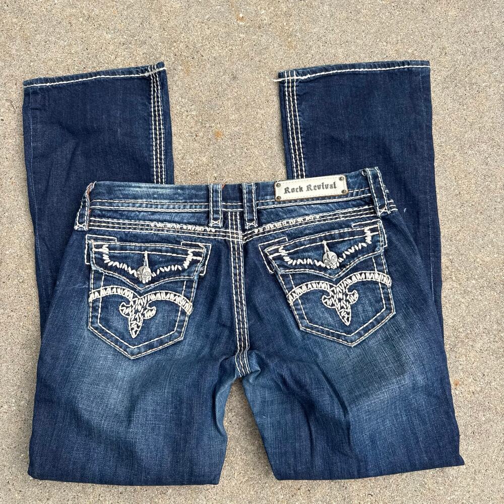Y2K Rock Revival Jenna Boot Jeans Bling Embroidered Flap Pocket Size 29x31